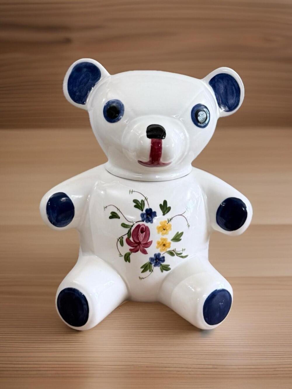 Vintage Collectible Cookie Jar N.S. Gustin Ceramic Pottery Bear Flowers 11"Tall